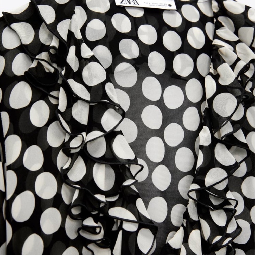 Zara Ruffled Polka Dot Blouse Dress - Small - Picture 6 of 12